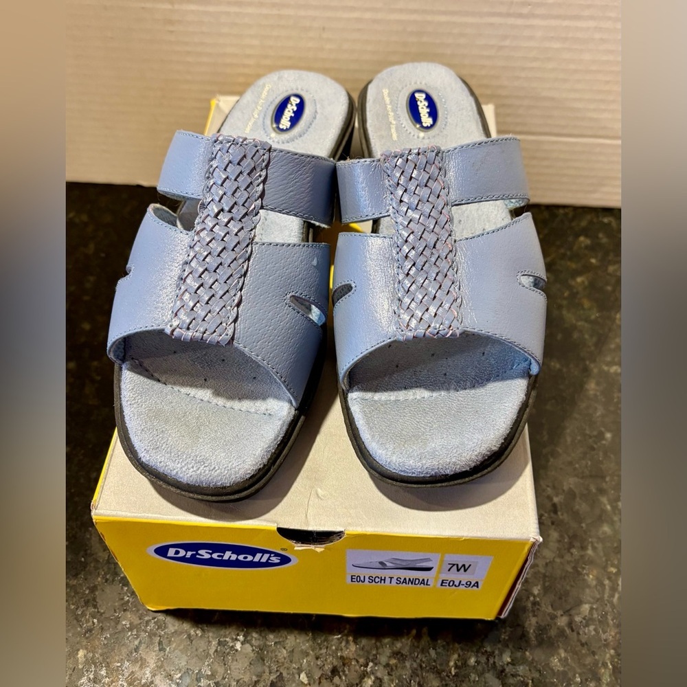 ☀️Dr Scholl's Advanced Comfort Double AirPillo Insole Leather Blue Sandal 7W☀️